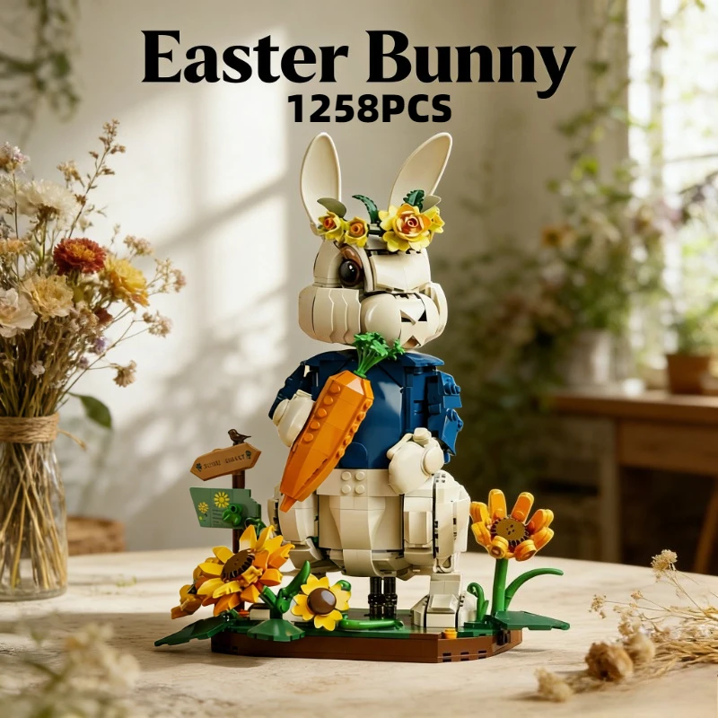 

1258 шт., модель пасхального кролика, строительные блоки, наборы игрушек, праздничные декоративные украшения, кирпичи для детей и взрослых, рождественские подарки