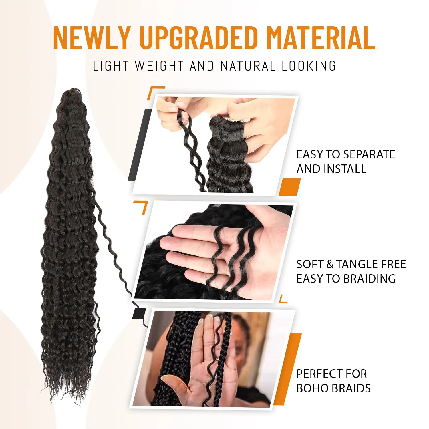 Ocean Wave Crochet Hair Extensions pour femmes noires, Tressage synthétique, Cheveux bouclés, Long, Deep Wave, 32 po, 3 paquets