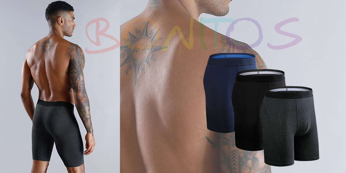 4 Stück Lange Herren-Unterhosen Sport-Leggings Boxershorts Herren Polyester-Unterwäsche Schnelltrocknende Boxershorts für Männer – Detail 12
