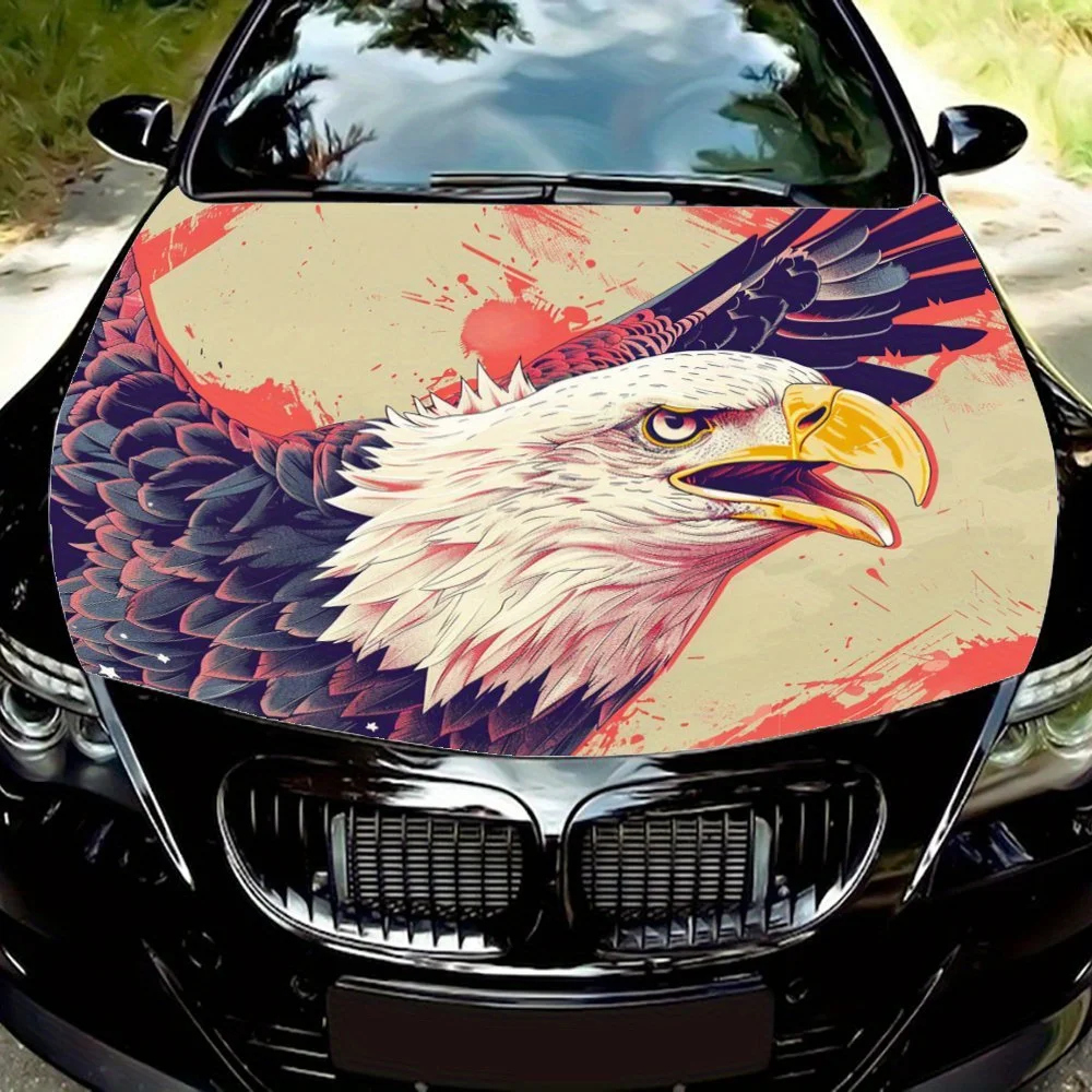 

Fierce bald eagle graphic on a starburst background car vinyl wraps, vinyl car hood graphics, inspiring speed and passion