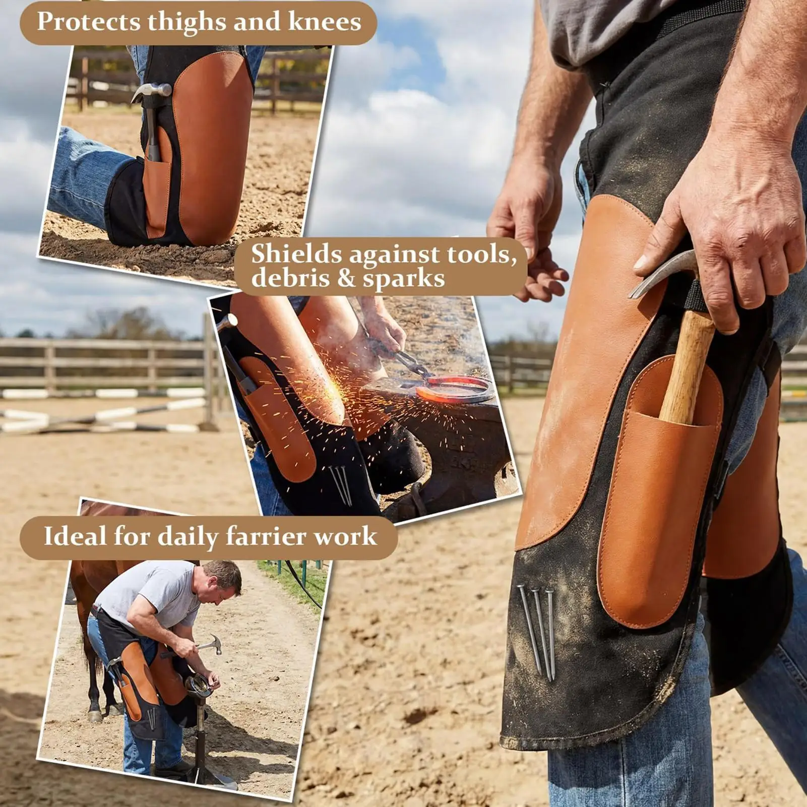 Blacksmith Apron Equine Care Pants With Knee Brace Adjustable Shoulder Strap Artificial Leather Equine Care Farrier Apron For