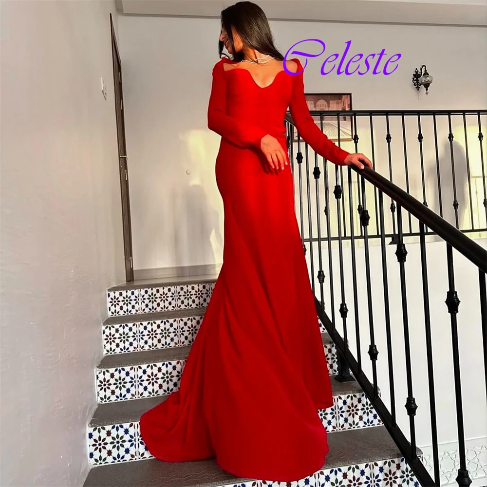 Customized Sexy Cap Sleeve Long Sleeves Evening Dress Exquisite Jersey Prom Dresses Delicate Mermaid Party Gowns For Woman