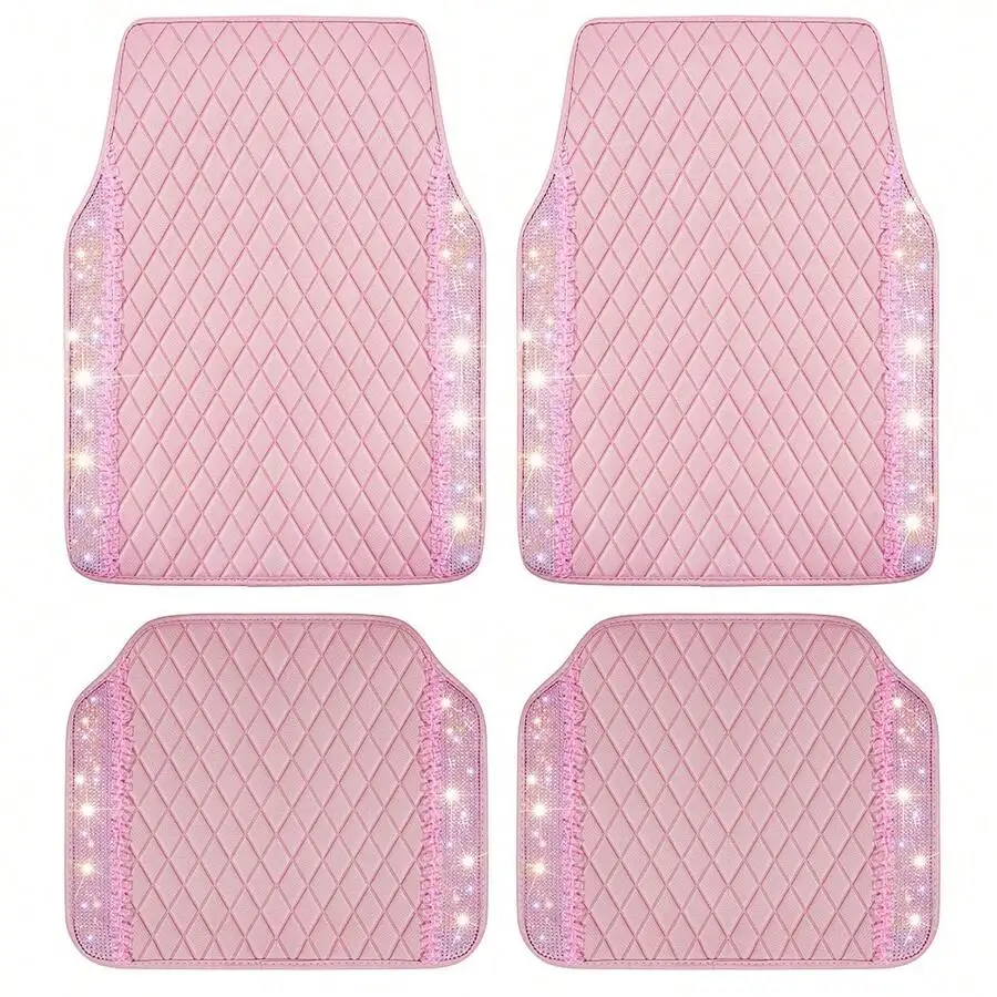 Artificial Diamond Car Floor Mat Pink PVC Leather Girl's Love Gift First Small And Medium-Sized SUV Universal Waterpr