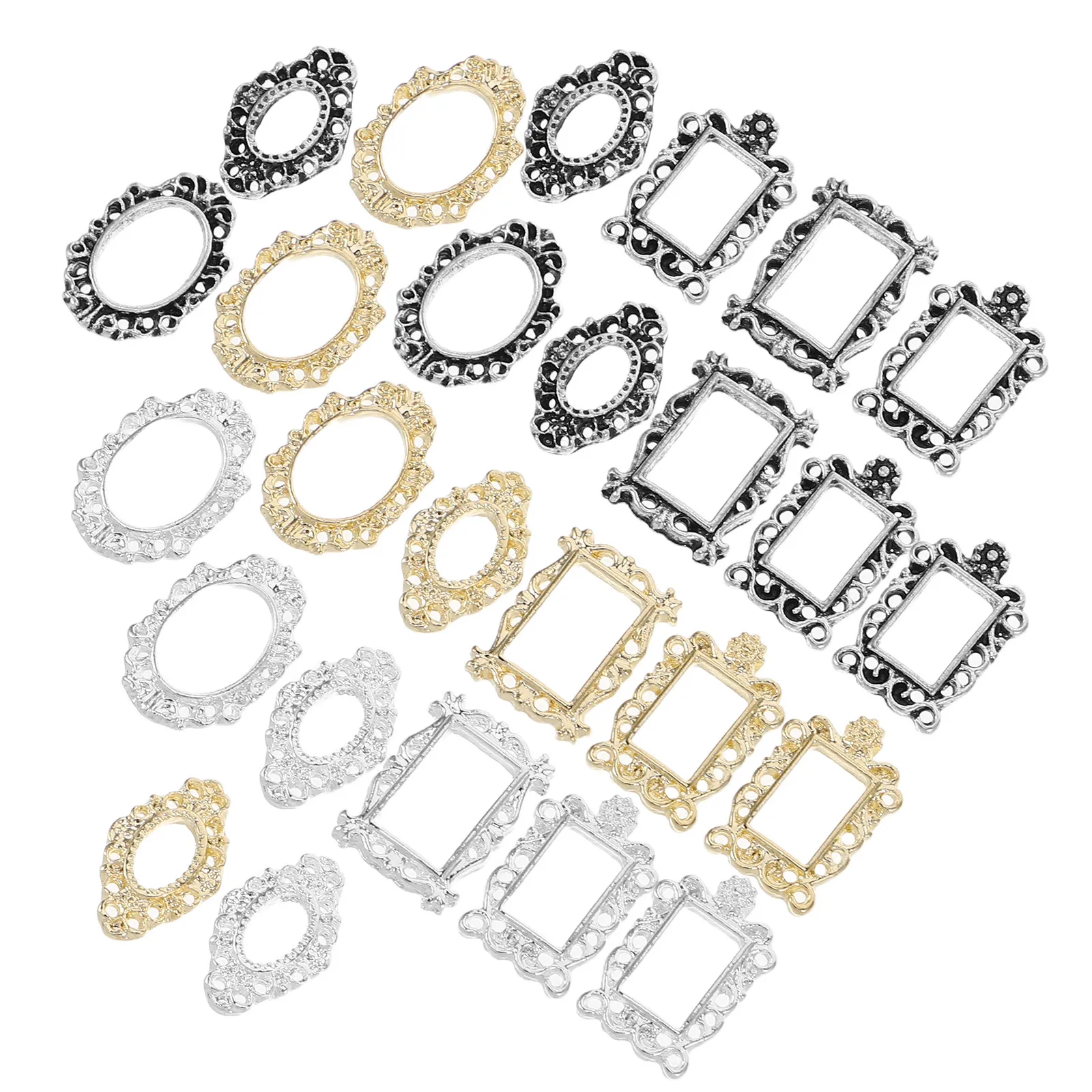 

120Pcs Mini Retro Photo Frame Assortment for Dollhouse Miniature Scenes Vintage Alloy Frame Ornaments Craft Display Decor