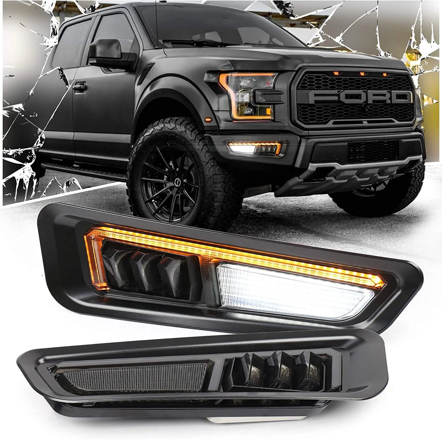 Bumper DRL Sequential Turn Signals Led Fog Light for Ford Raptor F150 2017 2018 2019 2020