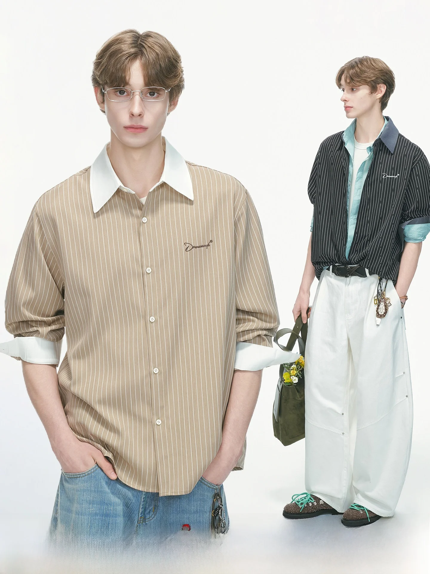 Dream Made Men's Striped Long Sleeve Shirt Color Block Classic Style Commute Wear Breathable Comfortable Polyester Blend