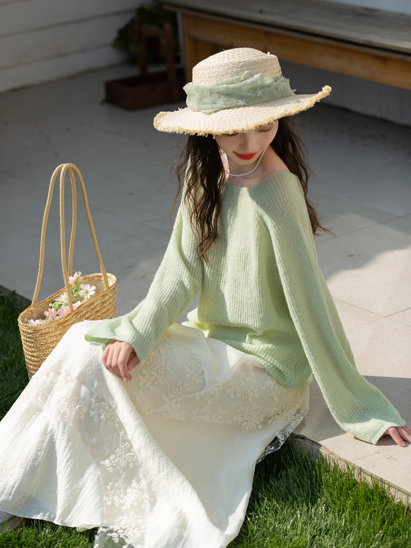 

Pastel Style Women's Two-Piece Set Gentle Wind Knitted Top High Waist Skirt Spring Summer Loose Fit Casual Fashion