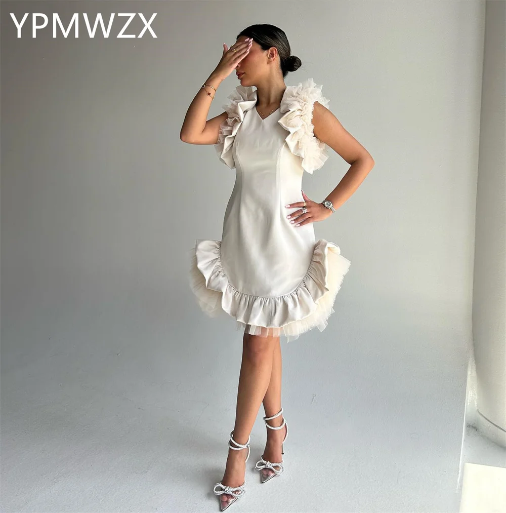 Vestido de fiesta personalizado para mujer, ocasión de fiesta YPMWZX, cuello en V, corte en A, faldas hasta el suelo, vestidos a medida en capas