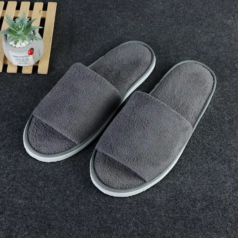 Winter Fleece Warm Slippers Non-slip House Hotel Shoes For Women Solid Flat Sandals Half Pack Flip Flops Men\'s Ladies Shoes