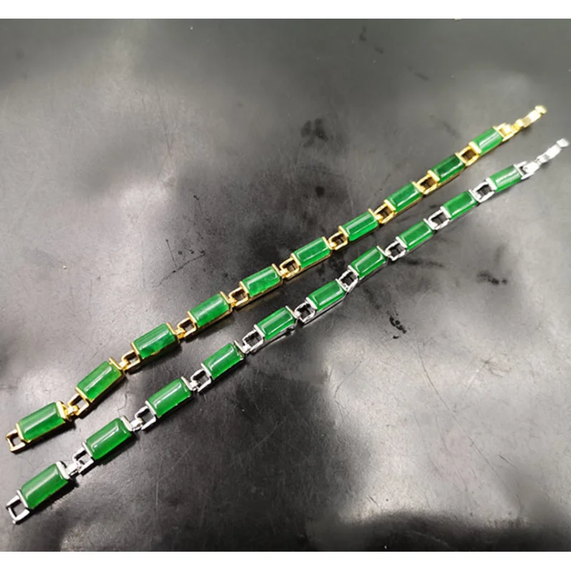 Vacuum Plating Inlaid Emerald Malay Women's, Green Jade Bracelet