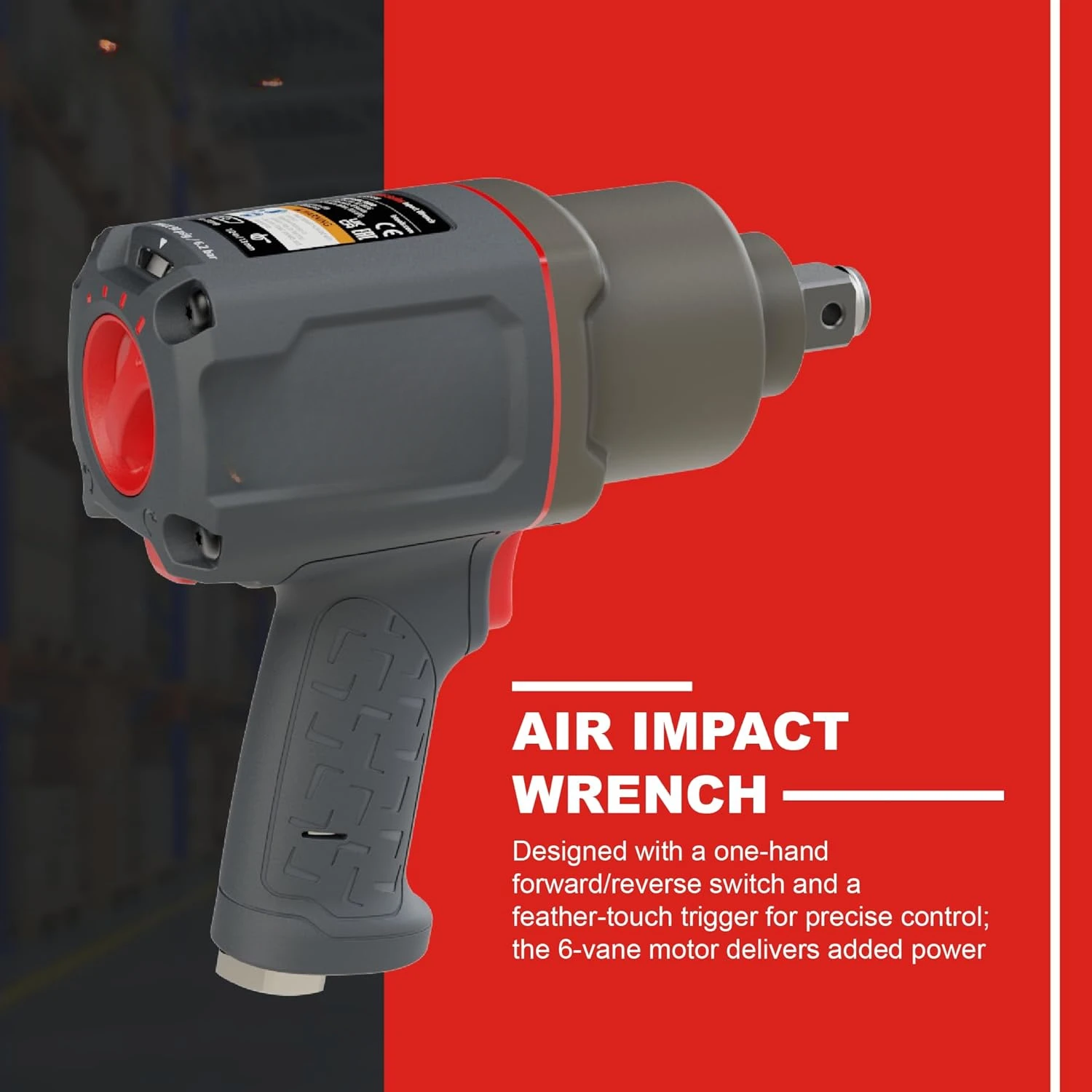 Air Impact Wrench with Quiet Pistol-Grip Design and  Pounds Torque