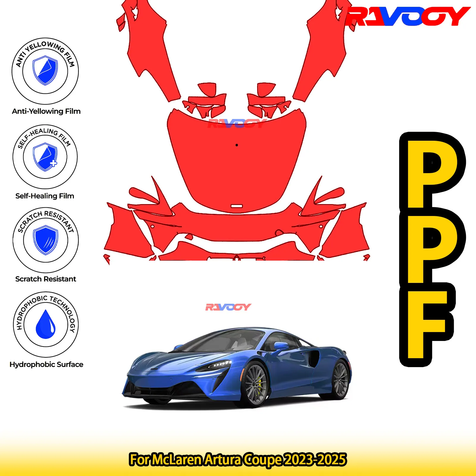 

For McLaren Artura Coupe 2023-2025 Glossy Matte Black Precut front PPF Kit Paint Protection Film