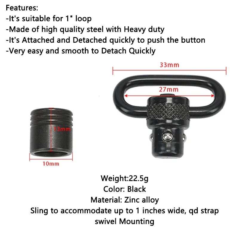 1PC Quick Detach Release QD Sling Swivel Scope Mount Ring for Most Weapons with Swivel Mount