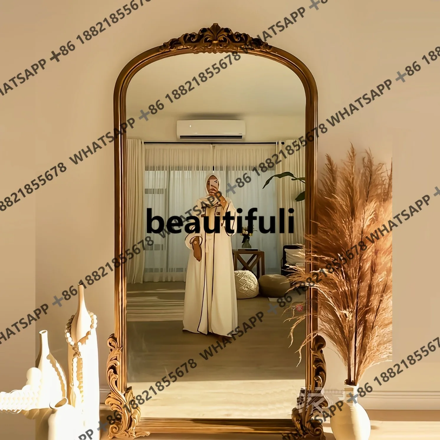 European full body French floor-to-ceiling American carved living room home wall-mounted retro full-length mirror