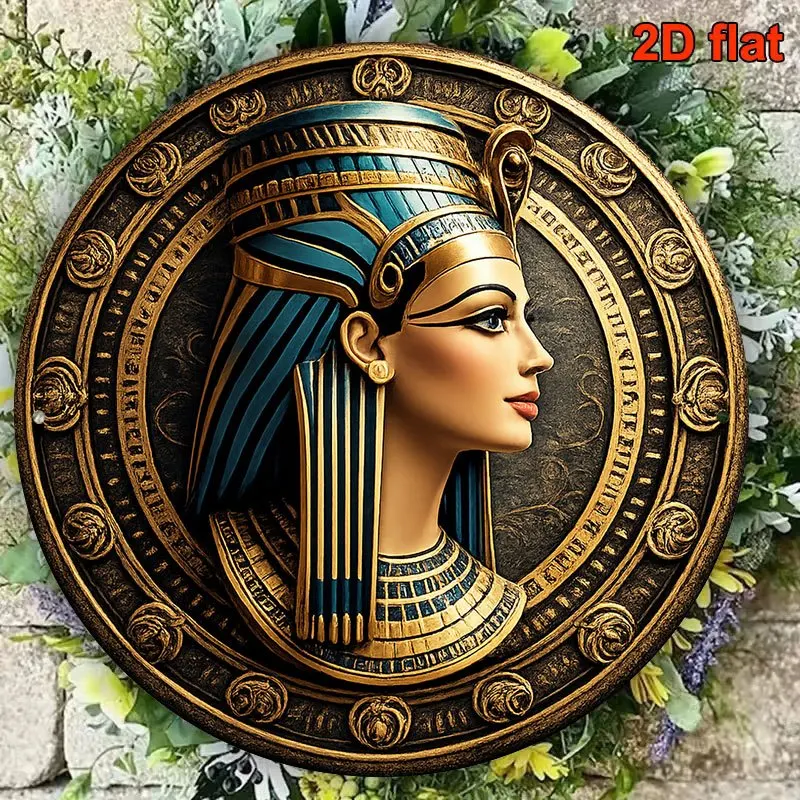 CIFBUY Vintage Queen Cleopatra Round Aluminum Wall Art 20x20cm Waterproof Wear Resistant Home Living Room Study Bar Decor Gift