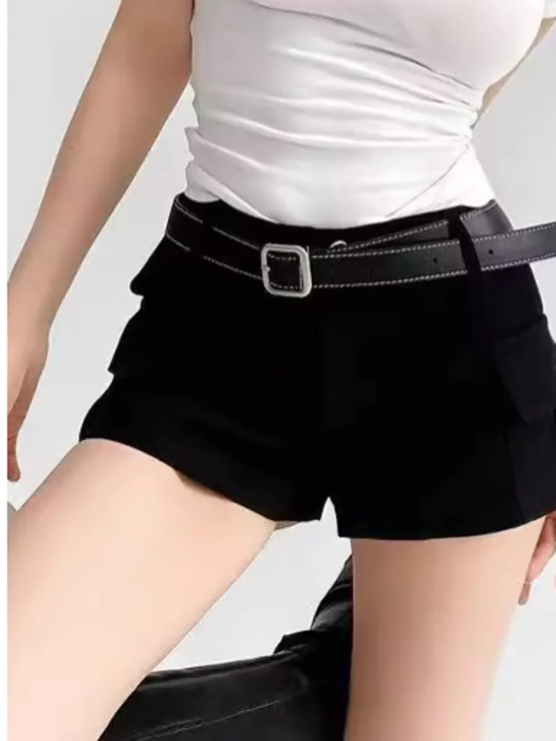 Spicy Girl Wide Legs Slimming Shorts Women's 2024 Summer New American Sexy Low Waist Pocket Straight Leg Casual Short Pants SOPG