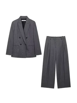 Frauen Mode Elegante Hosen Anzüge Weibliche Mit Schulter Pads Zweireiher Blazer Hohe Taille Hose Damen Chic Anzüge