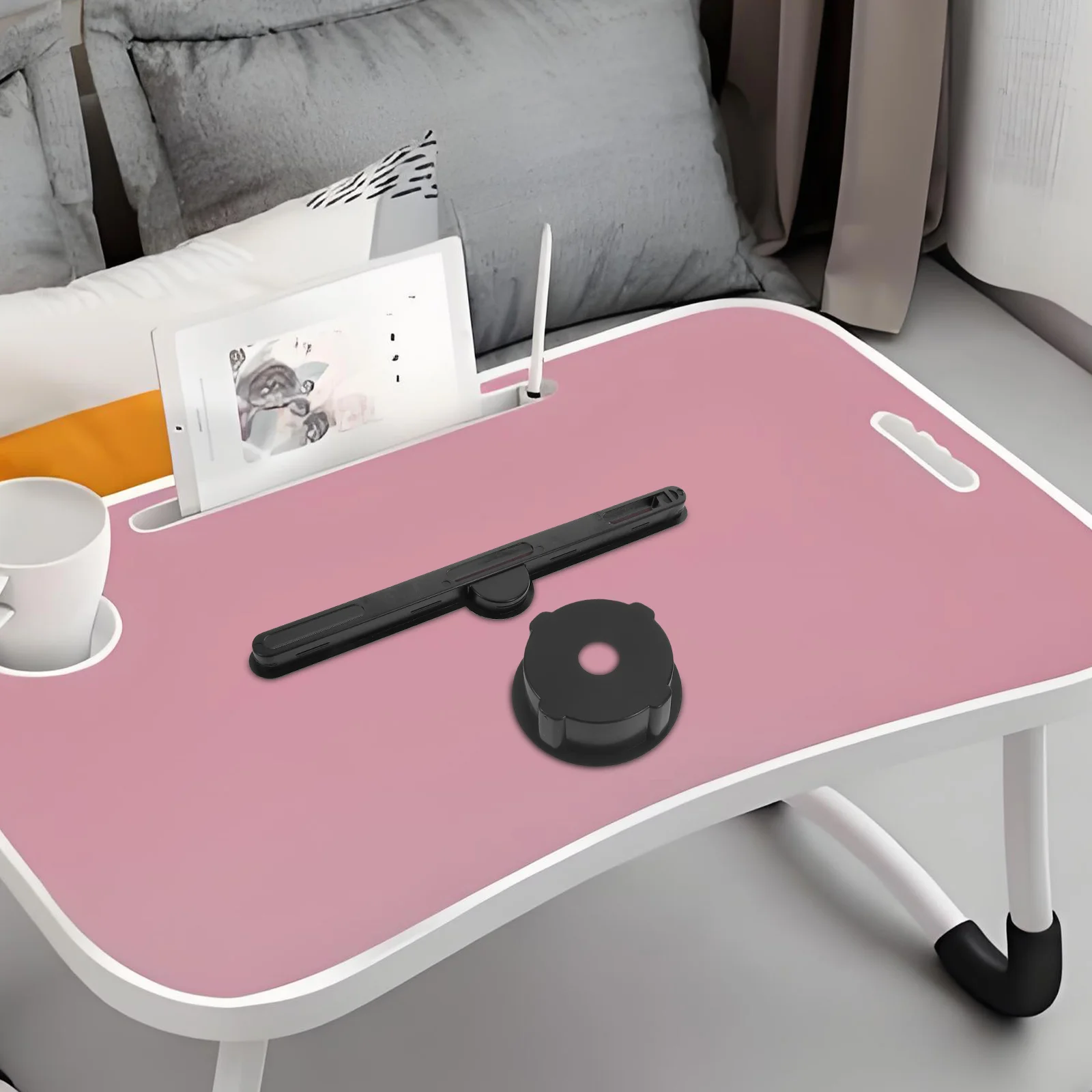 2Sets Folding Laptop Desk Cup Holder Card Slot Plastic Bed Desk Accessories Anti-Spill Drink Holder Table Attachment