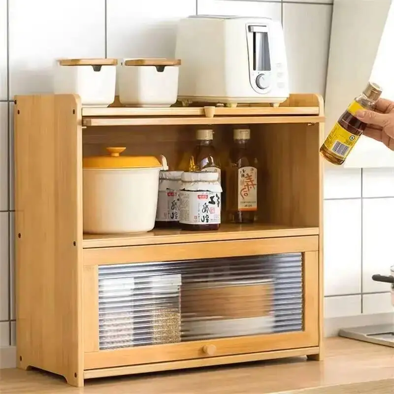 

Dust-proof Kitchen Cabinet Desktop Tableware Sideboard With Table Furniture Japanese Storage Bamboo Kitchen Door Cabinets Home