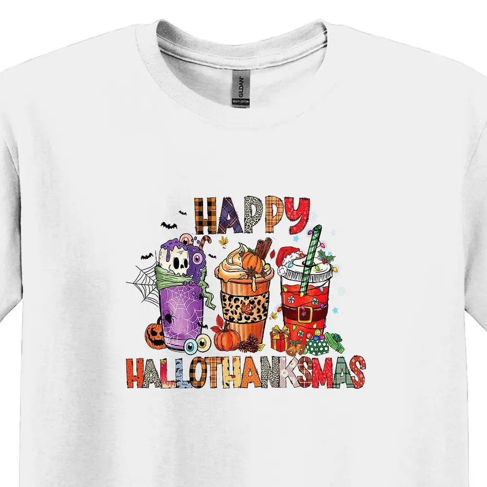 Happy Hallothanksmas T Shirt Coffee Holiday Funny Thanksgiving Christmas