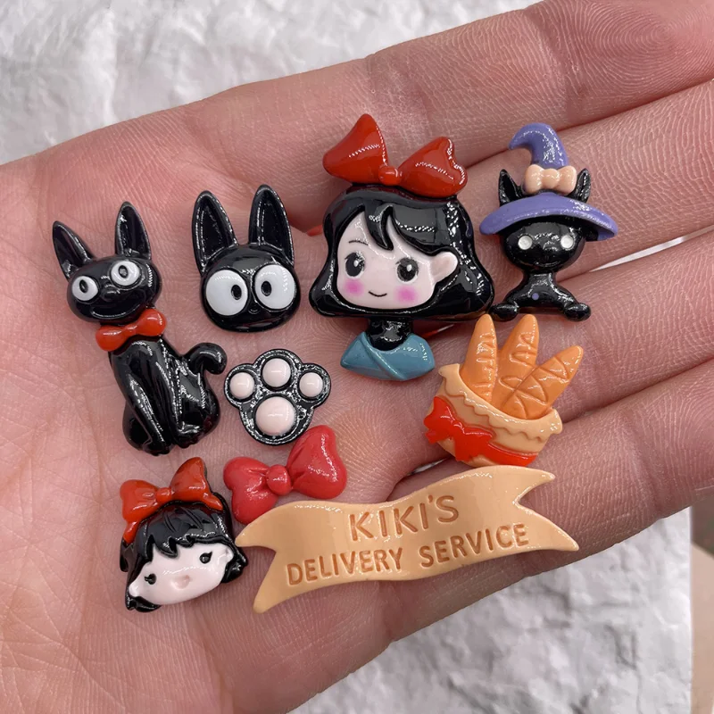 10 Stuks Cartoon Kleine Heks Meisje Kat Flatback Cabochon Scrapbooking Materialen Poppenhuis Miniaturen Hars Decoratie Accessoires