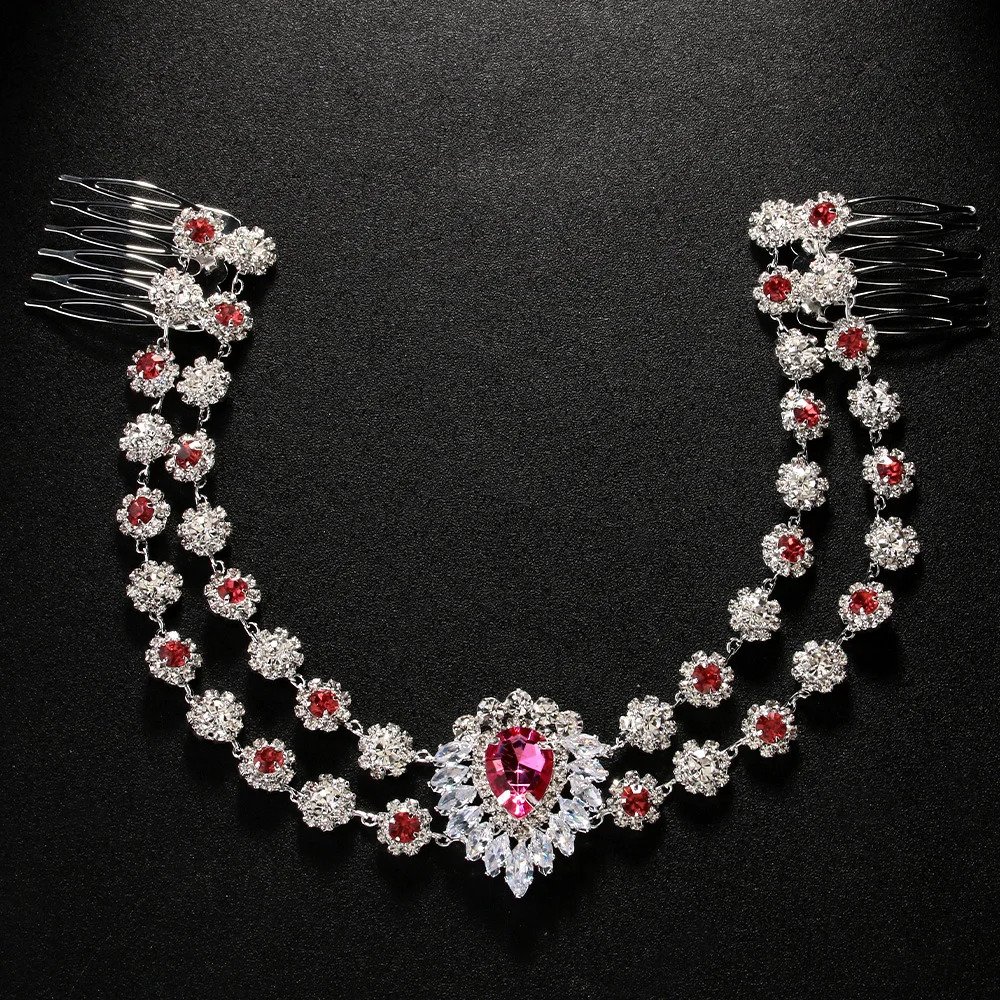 Stonefans Exotic Style Pink Crystal Head Chain Forehead Jewelry for Women Boho Bridal Rhinestone Forehead Chain Wedding Party