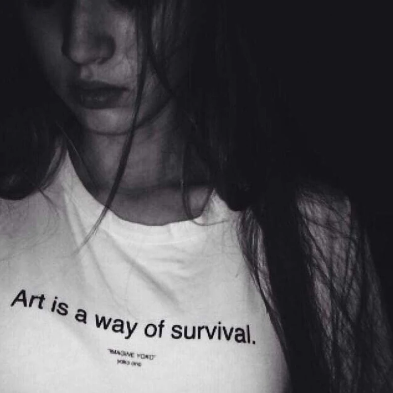 Art Is A Way of Survival T-Shirt Women Vintage Yoko Ono Art School T Shirts Imagine Yoko Tee Aesthetic Tumblr Hipster Slogan Top