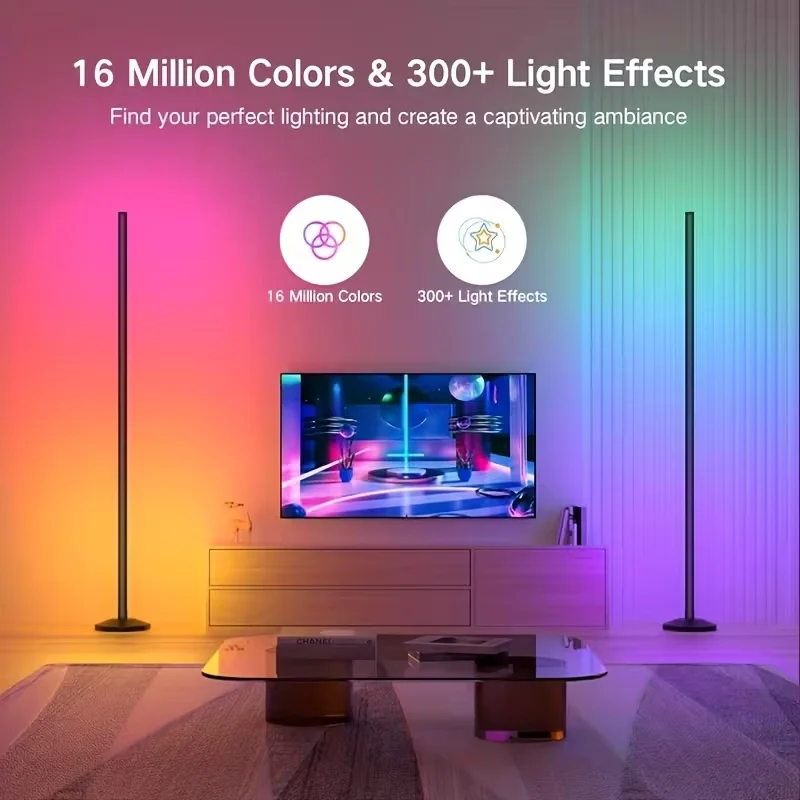 LED Wall Corner Light, USB Powered RGB+IC Music Sync DIY Mode Floor Lamp, Timing Function Color Changing Floor Lamp For Living Room, Bedroom, Gaming Room, Home Decor, For Anthropology Living Room