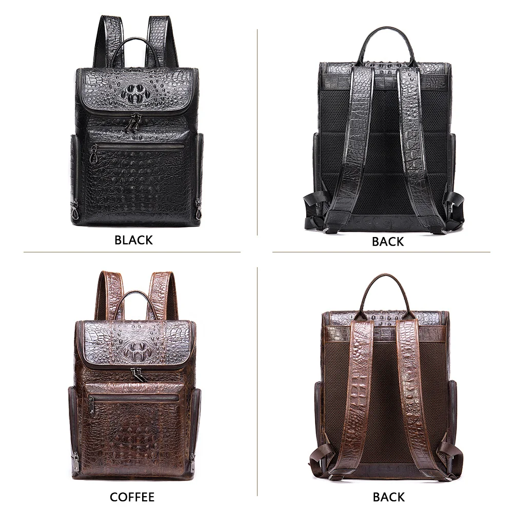 men's genuine leather backpack bag for men 14 inch laptop student school books Crocodile pattern designer