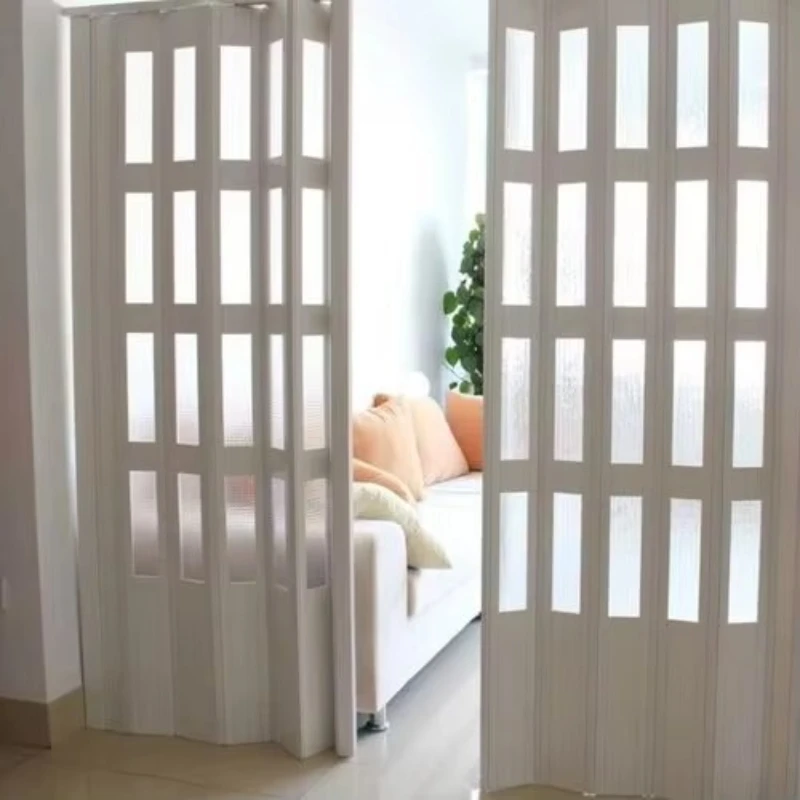 

Современная белая складная дверь из ПВХ, водонепроницаемая внутренняя установка на балконе, полевая установка, нейлоновая отделка, складной пластик