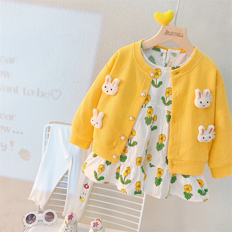 Kids Clothing Sets for Baby Girls Clothes Outfits Autumn Infant Cartoon Coats Floral Dress Pants 3 Pcs Suit Children Tracksuit