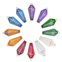 12PCS Enamel Cross Coffin Charms Alloy Halloween Vampire Casket Pendant Jewelry Necklace Earrings Bracelet Handmade Accessory