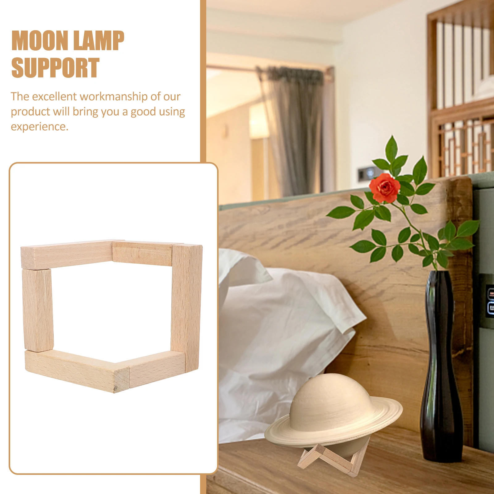 

4Pcs Solid Wood Moon Lamp Base Creative Socket St Sphere Holder Durable Sturdy Night Light Bedroom Bookstore Restaurant