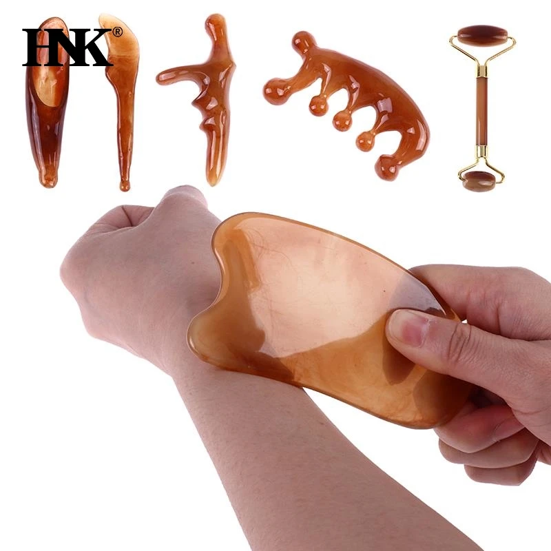 Natural Ox Horn Gua Sha Massage Comb For Head Neck Body Health Care Relax 5-tooth Widened Meridian Comb Keratin Anti-Hair Loss