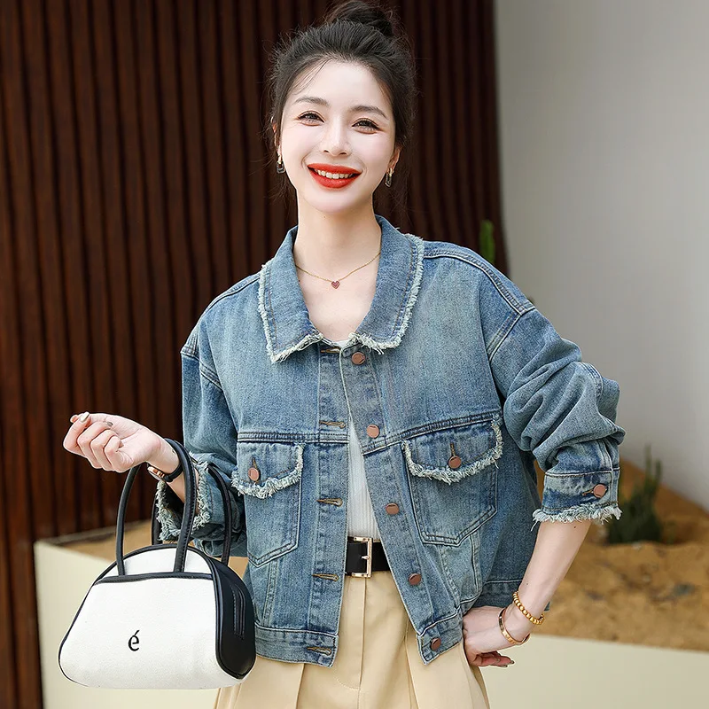 Raw Edge Vintage Women Denim Jackets 2023 New Spring Short Loose Female Jean Coat Korean Style Casual Jacket Outerwear