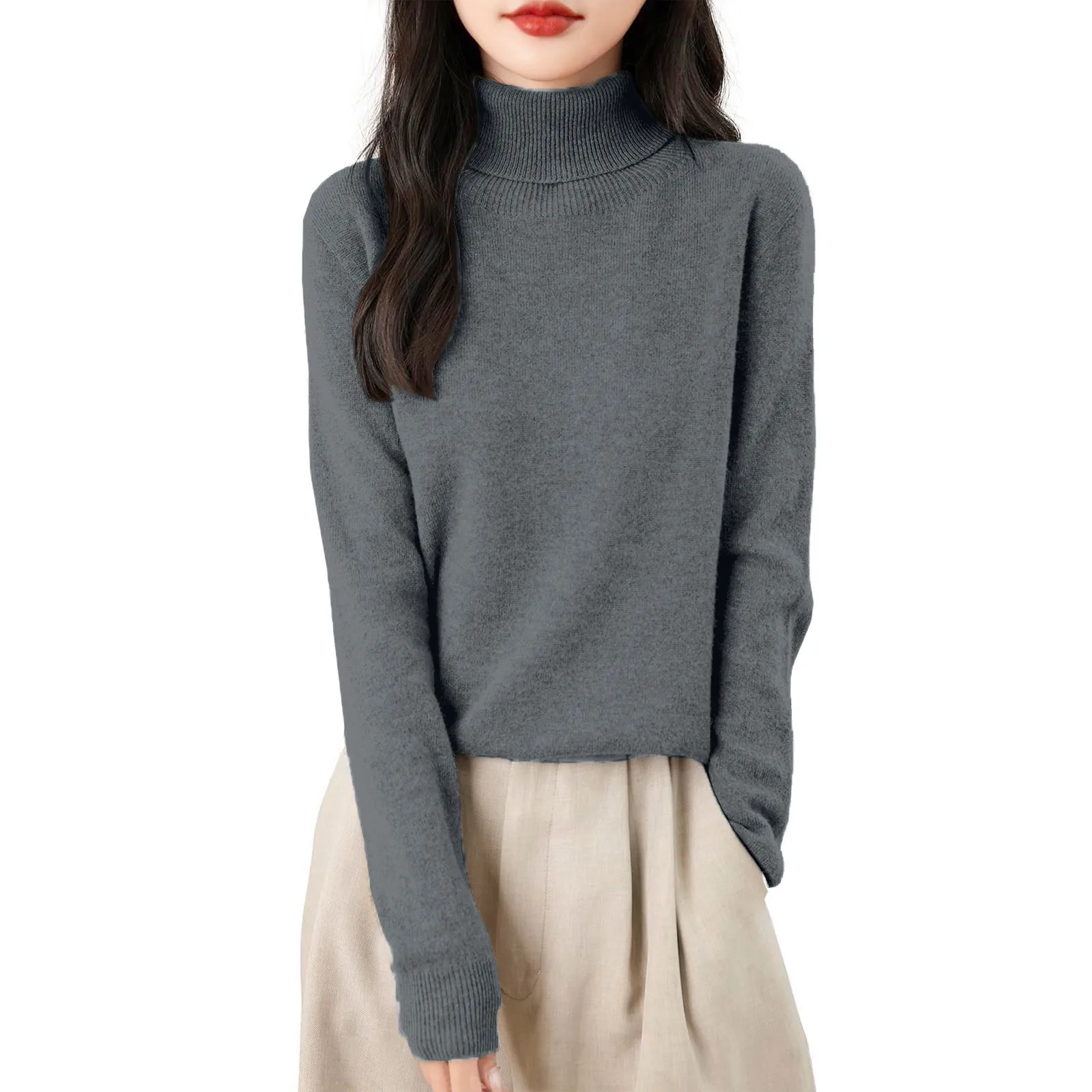 Maglione femminile basic tinta unita morbido e confortevole pullover a collo alto maglione a maniche lunghe autunno e inverno causale tutto-fiammifero