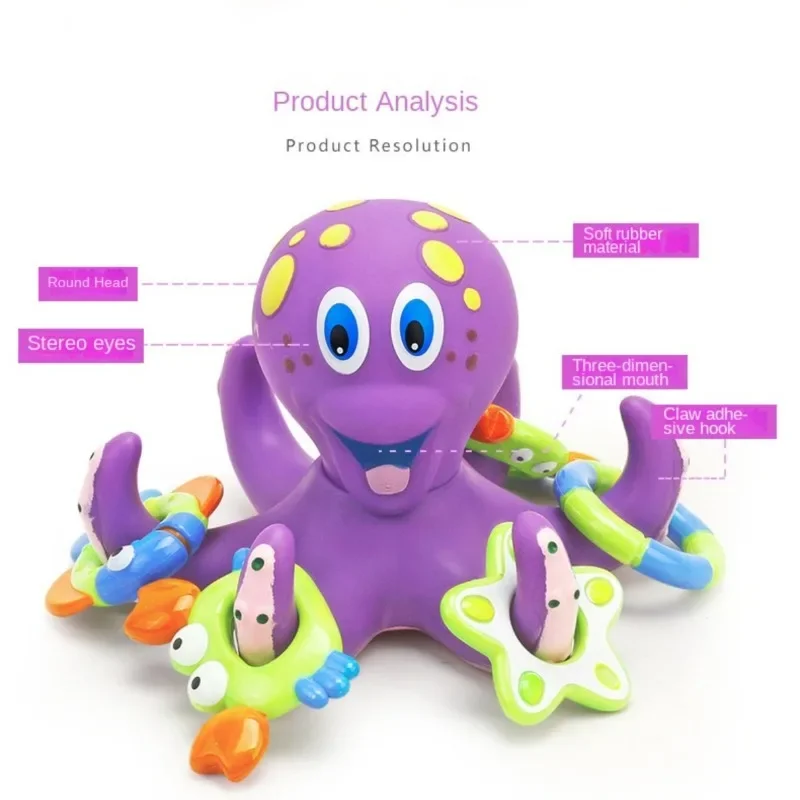 Rings Interactive for Bathroom Pool Bathtub Floating Purple Octopus Bath Toys for Toddlers with 3 Hoopla