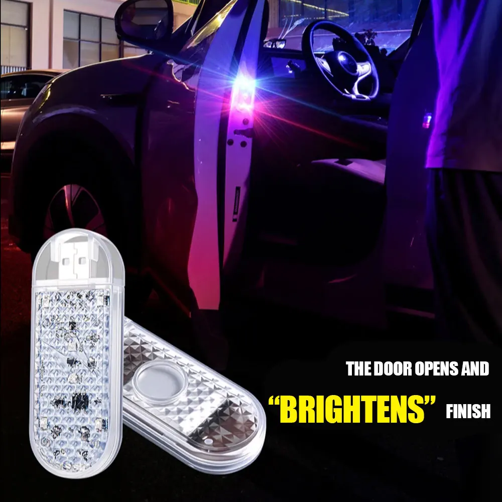 

1pc Car Opening Door Warning Magnetic Control Lamp USB Anti-collision Safety Touch Flashing Ambient Light Auto Accessories