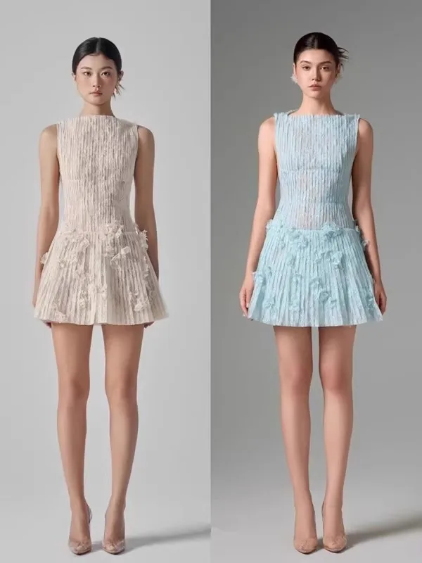 

Весна-лето 2025 г., ort Svel, с застежкой на талии, с тяжелой вышивкой, женственное плиссированное платье Ele Sle, повседневное шикарное женское платье...