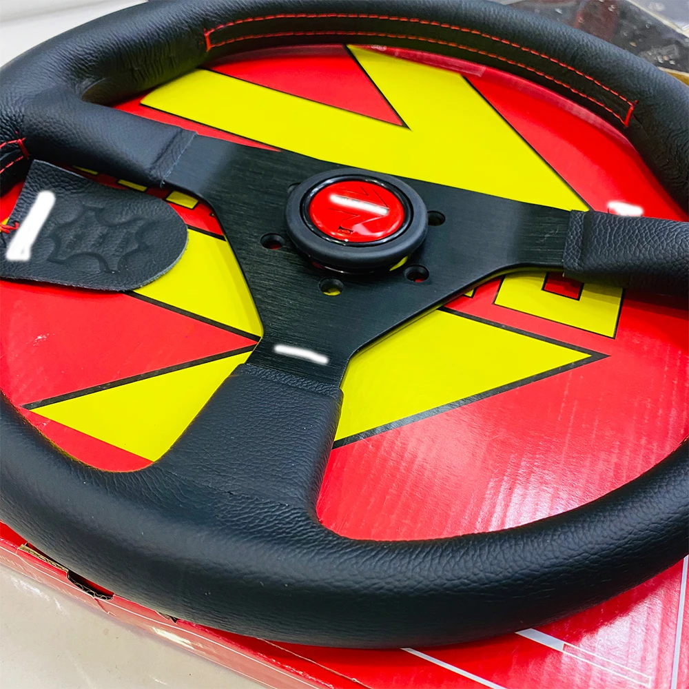 MOMO Monte Carlo 350MM Steering Wheel Black Leather / Red Stitching New