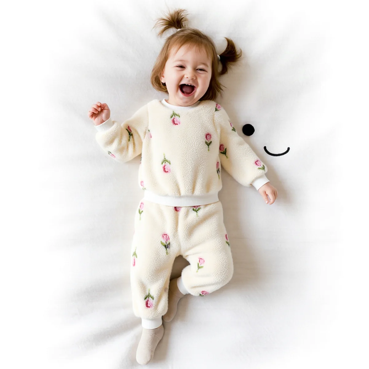 Langarm Winter Warm Kleine Kinder Tops + Hosen 2 Stücke Nette Fleece Verdickte Babykleidung