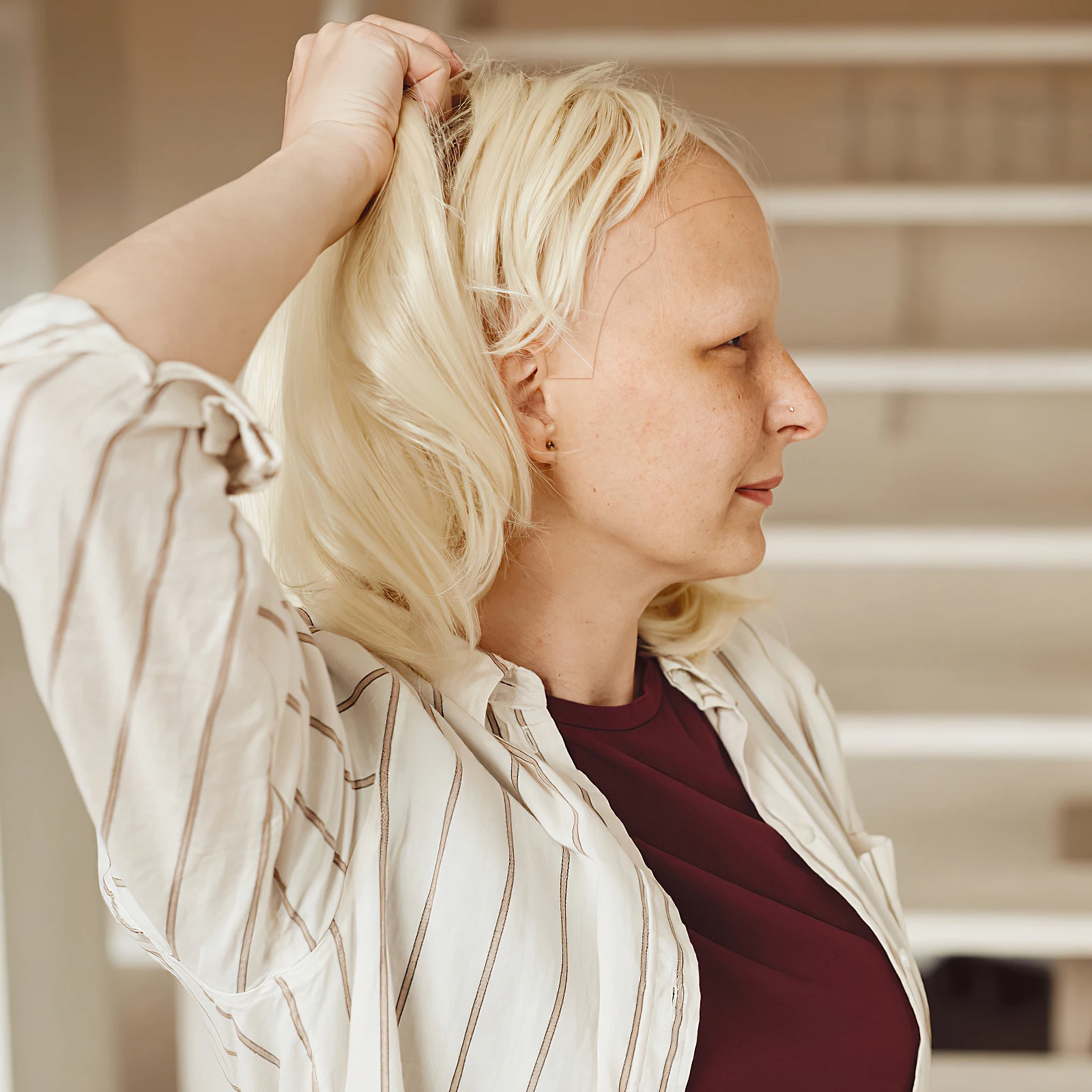 دائم اللاتكس أصلع قبعات ماكياج شعر مستعار مرنة النايلون أصلع قبعة الكبار واقعية الراهب زي الفيلم والتلفزيون ماكياج تأثيري الدعامة #5