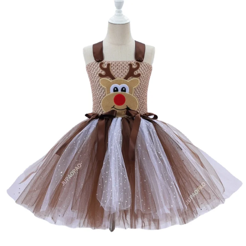 Deer Costumes for Baby Girls Christmas Dress for Kids Halloween Costumes Reindeer Tulle Tutu Dress Birthday Princess Clothes