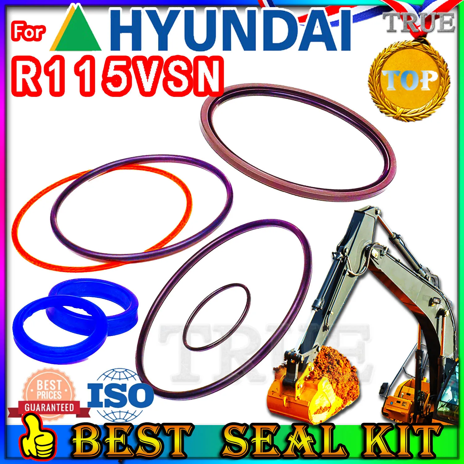 For Hyundai R115VSN Oil Seal Repair Kit Boom Arm Bucket Excavator Hydraulic Cylinder Piston Rod Shaft Replacement Dust Bushing