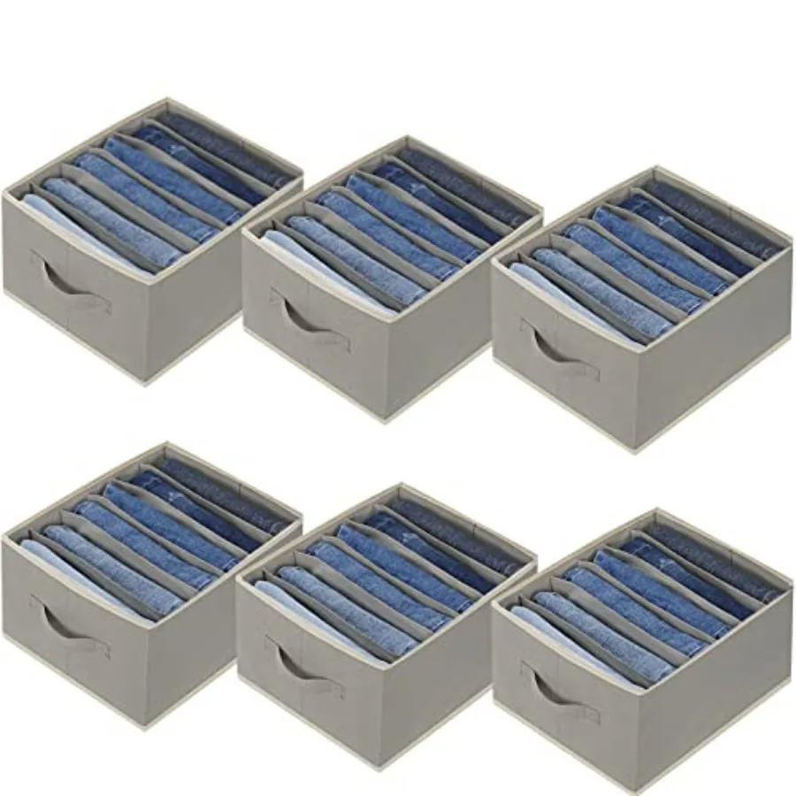 

6 Pcs Large Size Wardrobe Clothes Organizers 6 Grids for Pants, Jeans, Sweater, T-shirt, Thin Coat, Dress Stackable Closet Draw