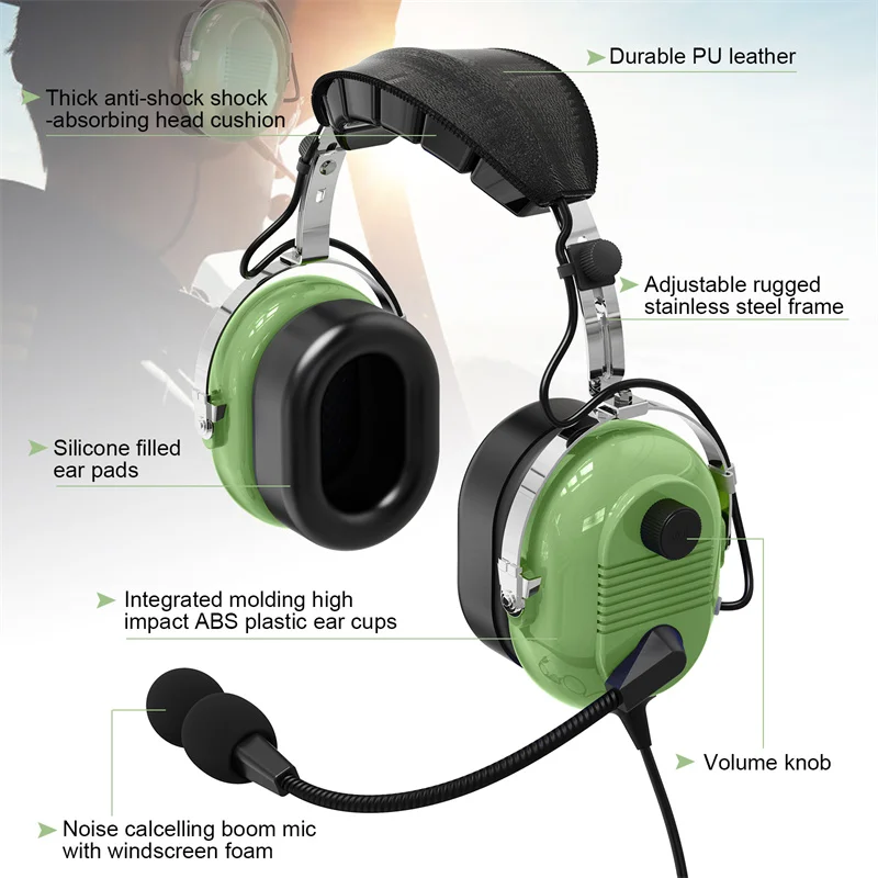 Aviation Pilot Headset for Student Pilots Flight Schools Instructors Features Clear Hear Speakers Noise Canceling Microphone