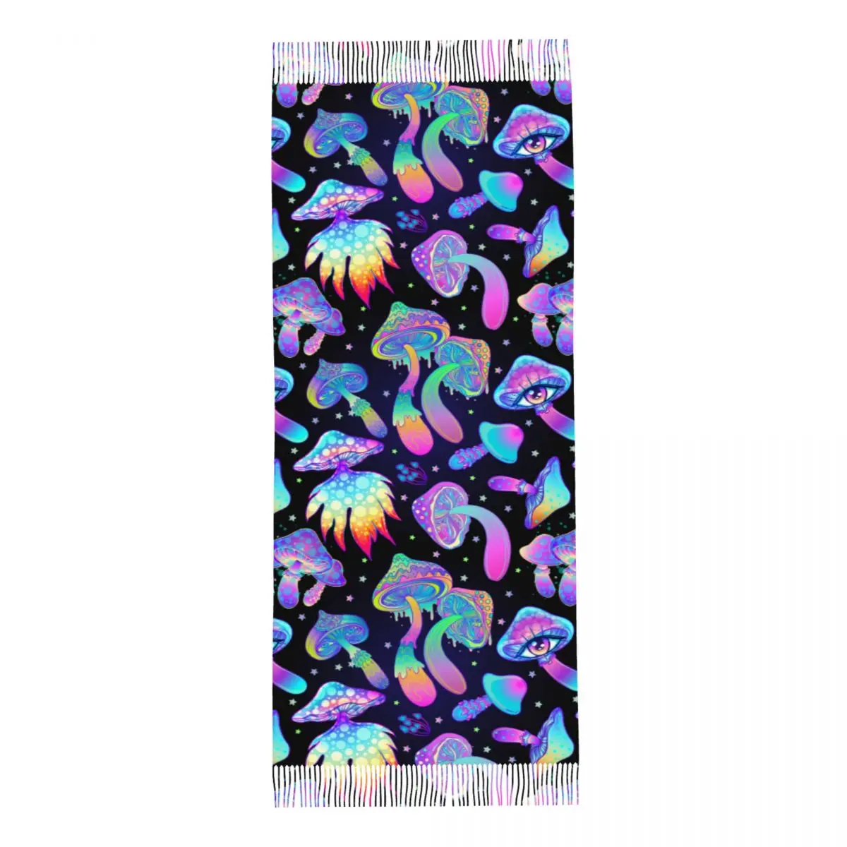 Trippy Mushroom Psychedelic Shawls Wraps for Womens Winter Warm Long Soft Scarf Shrooms Pashmina Tassel Scarves