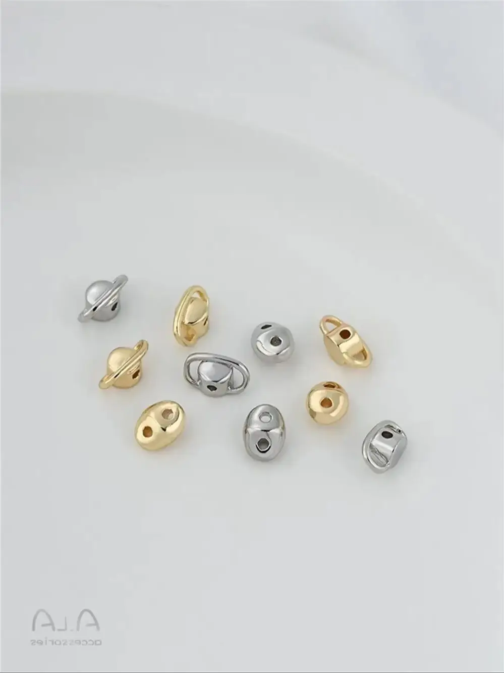 14K Gold-Color Planet Beads Pig Nose Double Hole Double Row Spacer DIY Pearl Bracelet Jewelry with Bead Material K006