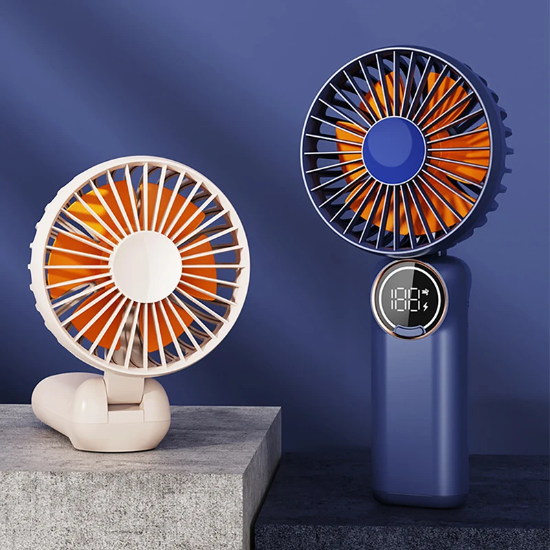 Summer Portable Rechargeable Fan 6 Speeds Strong Wind For  Indoor Outdoor Folding Hanging Neck Handheld Mini Cooling Fan