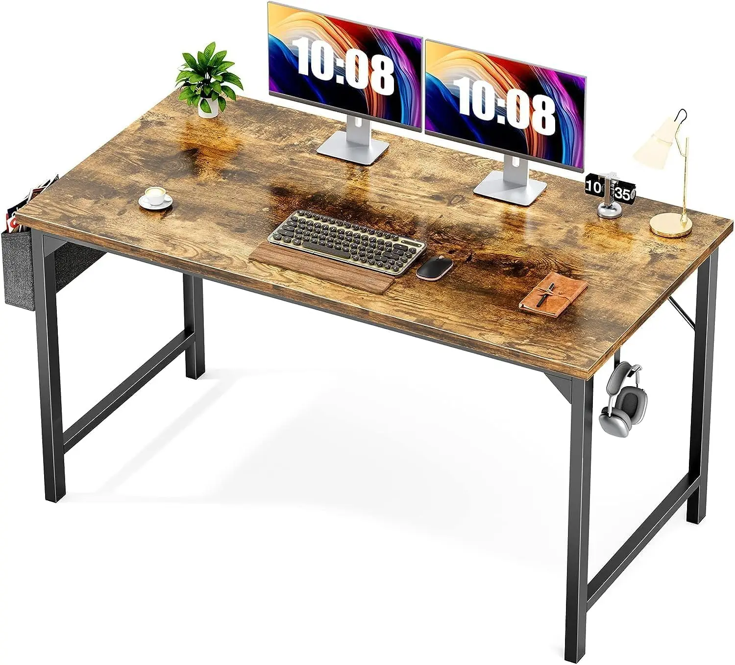 

Computer Desk - Office 48 Inch Writing Work Student Study Modern Simple StyleWooden Table with Storage Bag & Iron Hook